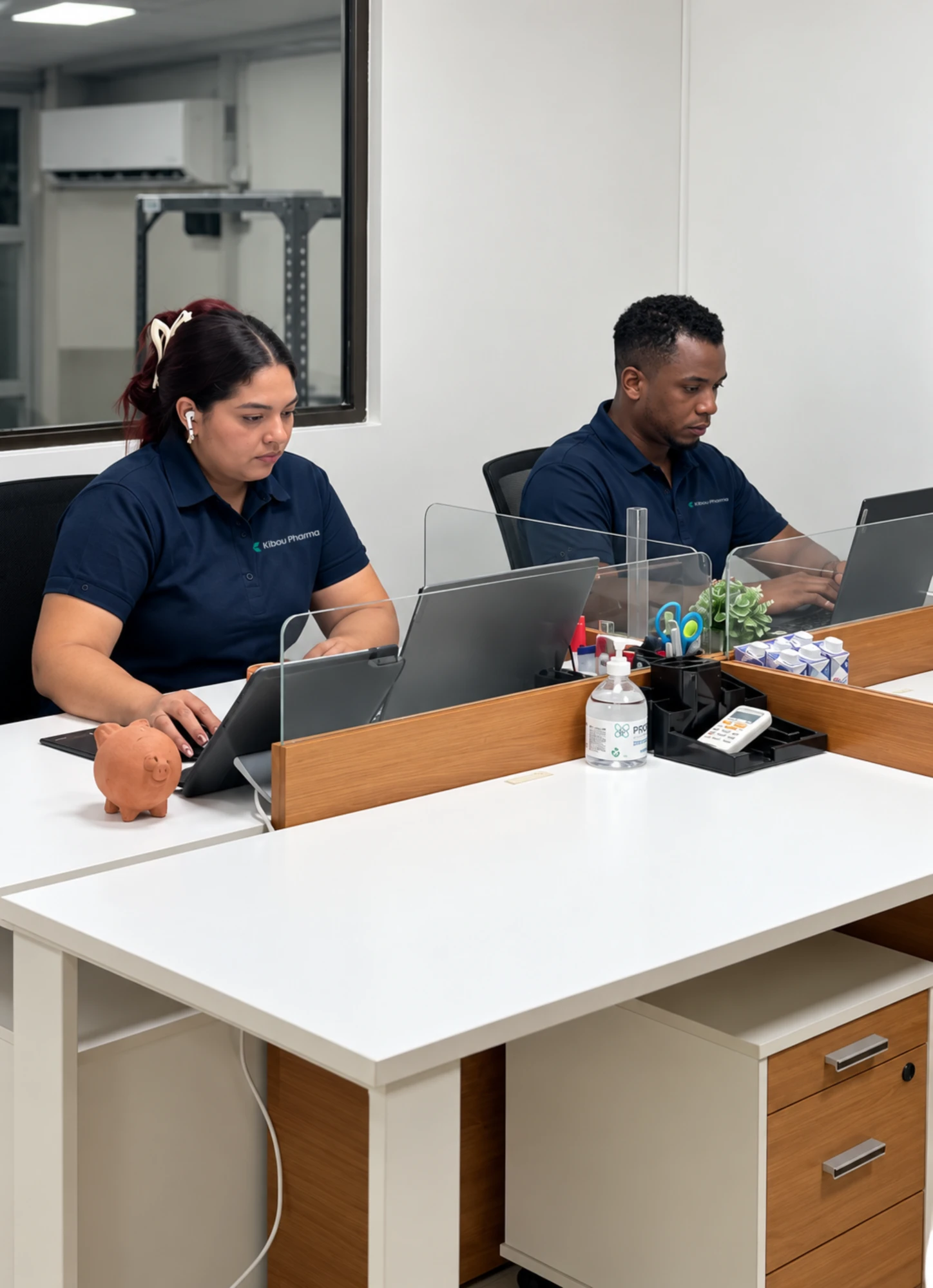 Equipo regulatorio de Kibou Pharma trabajando en la oficina